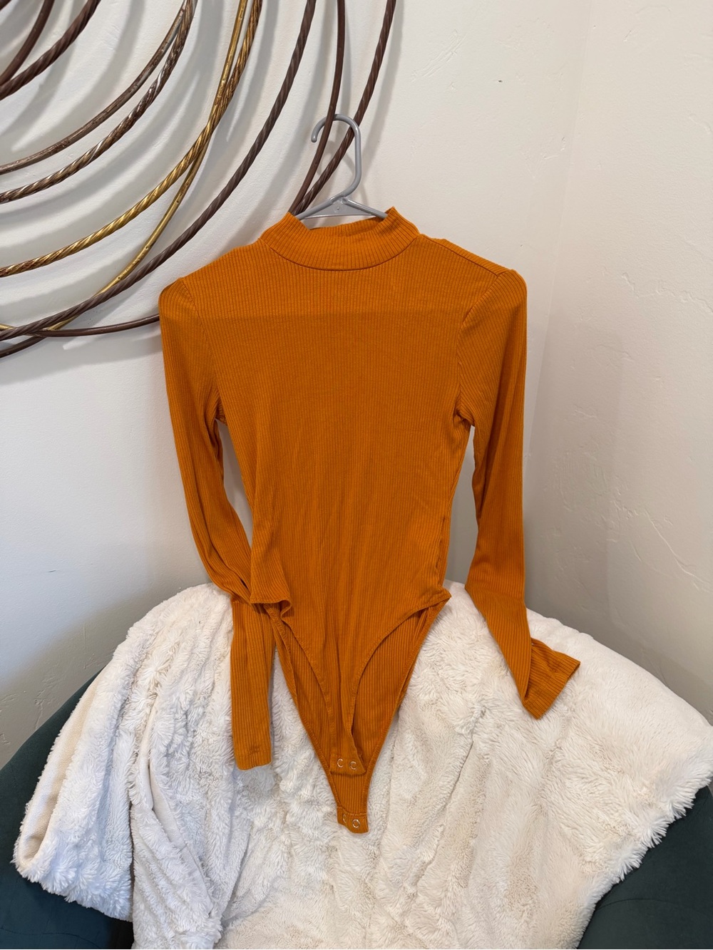 Forever 21 Ribbed Turtleneck Bodysuit - Mustard Orange